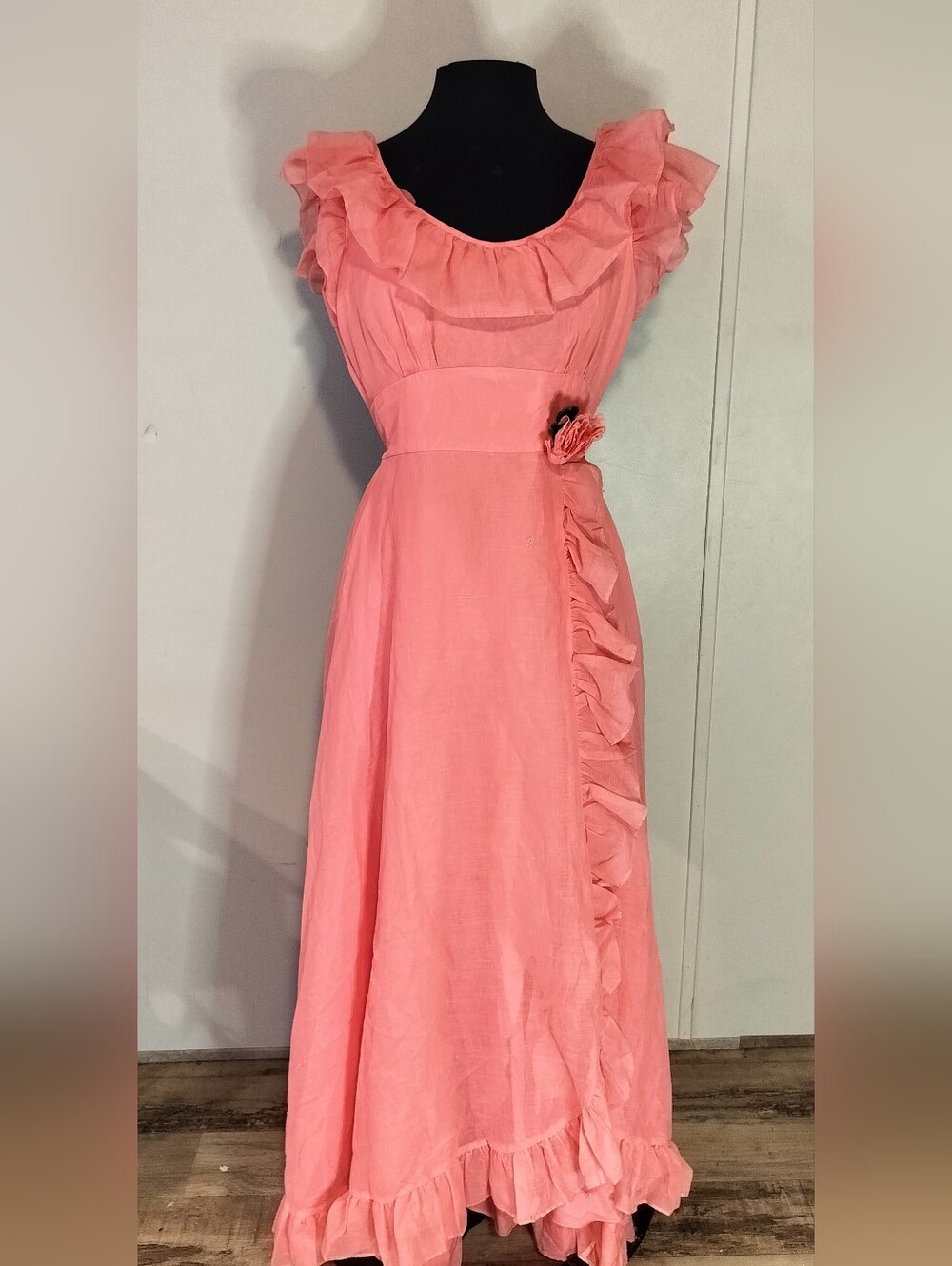 Original Penguin Coral Pink Ruffle-Trim Maxi Dress